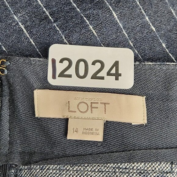 Ann Taylor LOFT Skirt Womens 14 Navy Blue Pinstripe Wool Blend A Line Classic - Picture 9 of 10